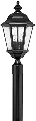 Hinkley Edgewater Three Light 21.25-Inch Post Mount Outdoor Lantern, Aluminum, Clear Seedy Glass, Driveway Walkway or Entry, Lumiglo Bulbs Included, Post Sold Separately, Black Finish