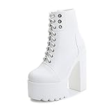 [Diseño clásico] - Botas de tacón grueso gótico para las mujeres hechas de telas cuidadosamente seleccionadas, una fuerte transpirabilidad, material de la PU de la humedad combinada con el zapato de moda dura, use de moda y cómodo, y mantenga los pies cómodos y secos en todo momento.