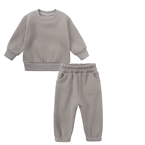 MYGBCPJS Boys Girls 2 Pcs Warm Fleece Sweat Suit Kids Thick Pullover Sweatshirt + Elastic Waist Sweatpants Jogger Set Outfit