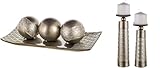 Creative Scents Dublin Silver Home Decor Tray with Orbs and Matching Candle Holder Set of 2 - Coffee Table Mantle Decor Centerpiece Table Decorations for Living Room Decorative for Dining Table