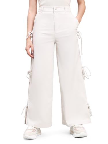 Image of GO COLORS Mostlysane Collection Cotton Pleated Pants Full Length for Women | Mid Rise, Baggy Fit, Solid