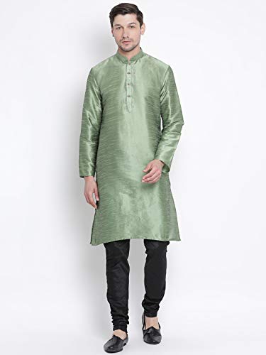 Image of VASTRAMAY Men's Mint Green Cotton Silk Blend Kurta and Pyjama Set VASMK001MGnPBL 36