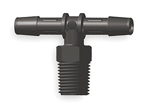 Eldon James T4-6BN Nylon Threaded Miniature Tee, 1/4-18 NPT Thread to 3/8" Hose Barb, Black (Pack of 10)