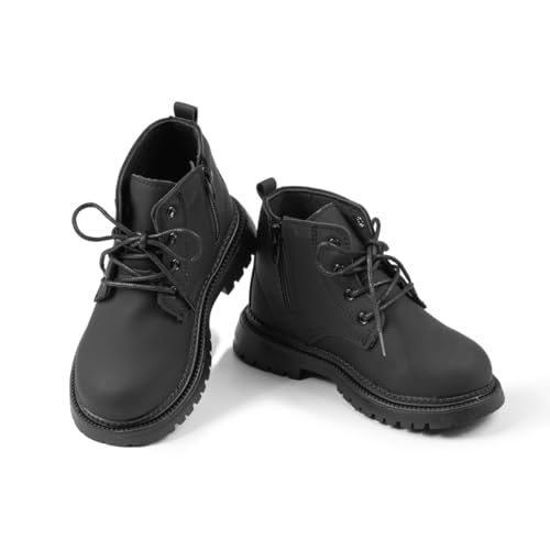 Casazoe Toddler Boys Girls Boots Little Kid Classic Work Boots Side Zipper Casual Walking Hiking Shoe High Top Lace Up Combat Ankle Shoes3