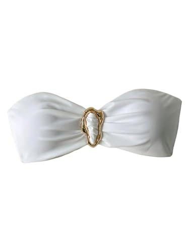 SOLY HUX Women's Bandeau Bikini Top Ruched Strapless Tie Back Swimsuit Bathing Suit Tops