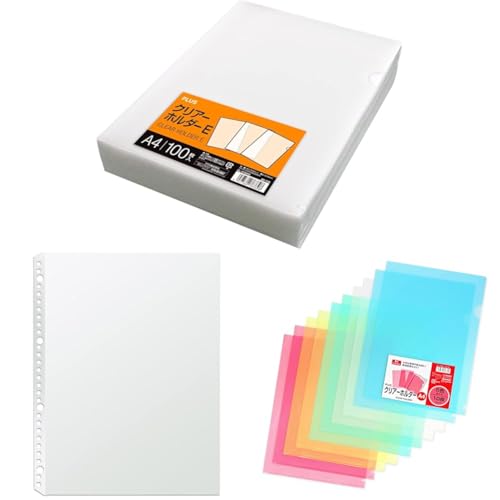 【セット買い】プラス クリアファイル クリアホルダー E A4 100枚 0.18mm 透明 (乳白)クリアー FL-270HO 88-136 + ポケットリフィール A4 1ポケット 100枚 2穴 / 4穴 / 30穴共用 87-700 ポリプロピレン