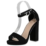 VAN HILL Damen High Heels Sandaletten Blockabsatz Schuhe Klassisch Plateau Vorne Absatzschuhe Elegante Abendschuhe Freizeitschuhe 206599 Schwarz 40