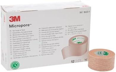 3M Microfoam Surgical Tape, Non-Sterile, Easy Tear Paper, Tan, 1 in x 10 yds, 12 Count