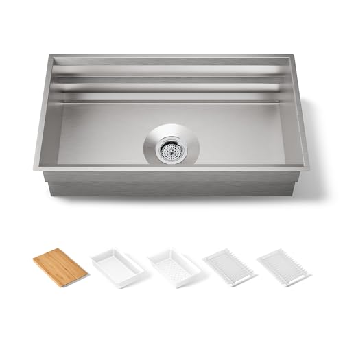 KOHLER Prolific® 33 Inch Workstation Stainless Steel Single Bowl - Undermount Kitchen Sink with...