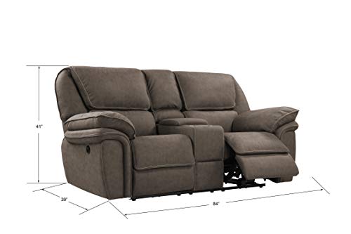 Artum Hill Rossi Power Loveseat with Dual Recliners, Hidden Storage, and USB Charging Station, Grey Taupe
