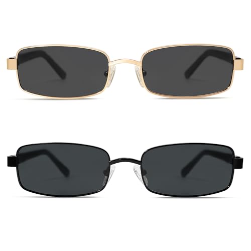 Image of VANLINKER Retro Rectangle Polarized Sunglasses for Women Men Small 90s Vintage Trendy Slim Narrow Rectangular Frame VL9684