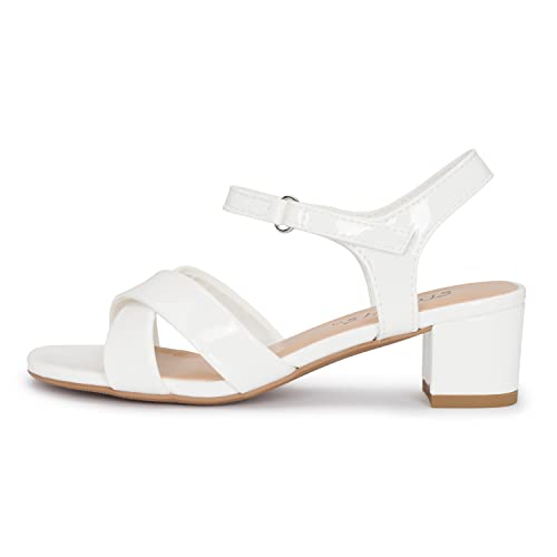 Image of STYLISH S KHLOE-K Little Girls Round Open Toe Criss Cross Ankle Hook and Loop Strap Low Block Heel Dress Sandals
