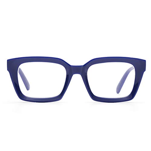 ZUVGEES Retro Style Square Reading Glass Big Eyeglass Frames Large lens 50mm (Blue, 2.50)