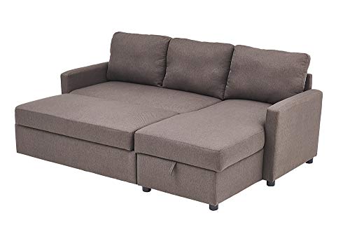 Kingway Sectional Sofa Bed with Storage Convertible Chaise Sofabed, 835336, Brown