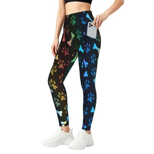 Pantalones de running y yoga informales con bolsillos leggings cómodos estampado huellas