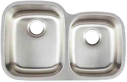 Signature Hardware 447790 Calverton 32" Drop In Or Undermount 60/40 Double Basin Stainless Steel Kitchen Sink #TOP5