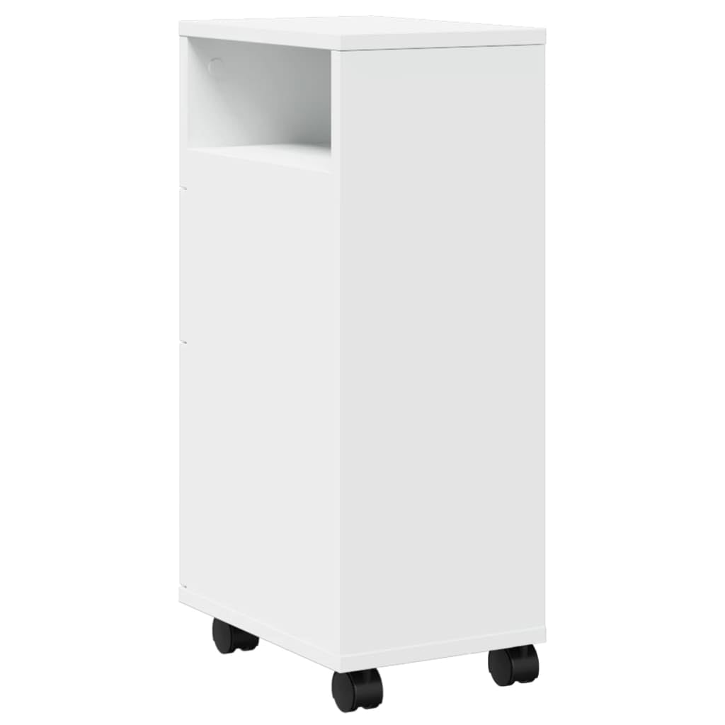 vidaXL Meuble étroit de Salle de Bain à roulettes Blanc