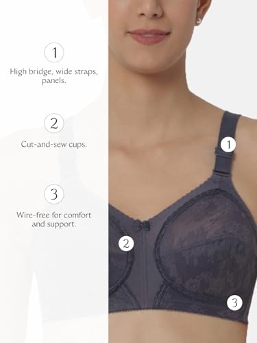 Image of Triumph International Doreen Bra For Women Non Wired Non Padded Wireless Bra Full Coverage Raschel Lace Lingerie Classic High Center Bridge Support Wide Straps Big Cup Bra for Larger Busts Pack Of 1
