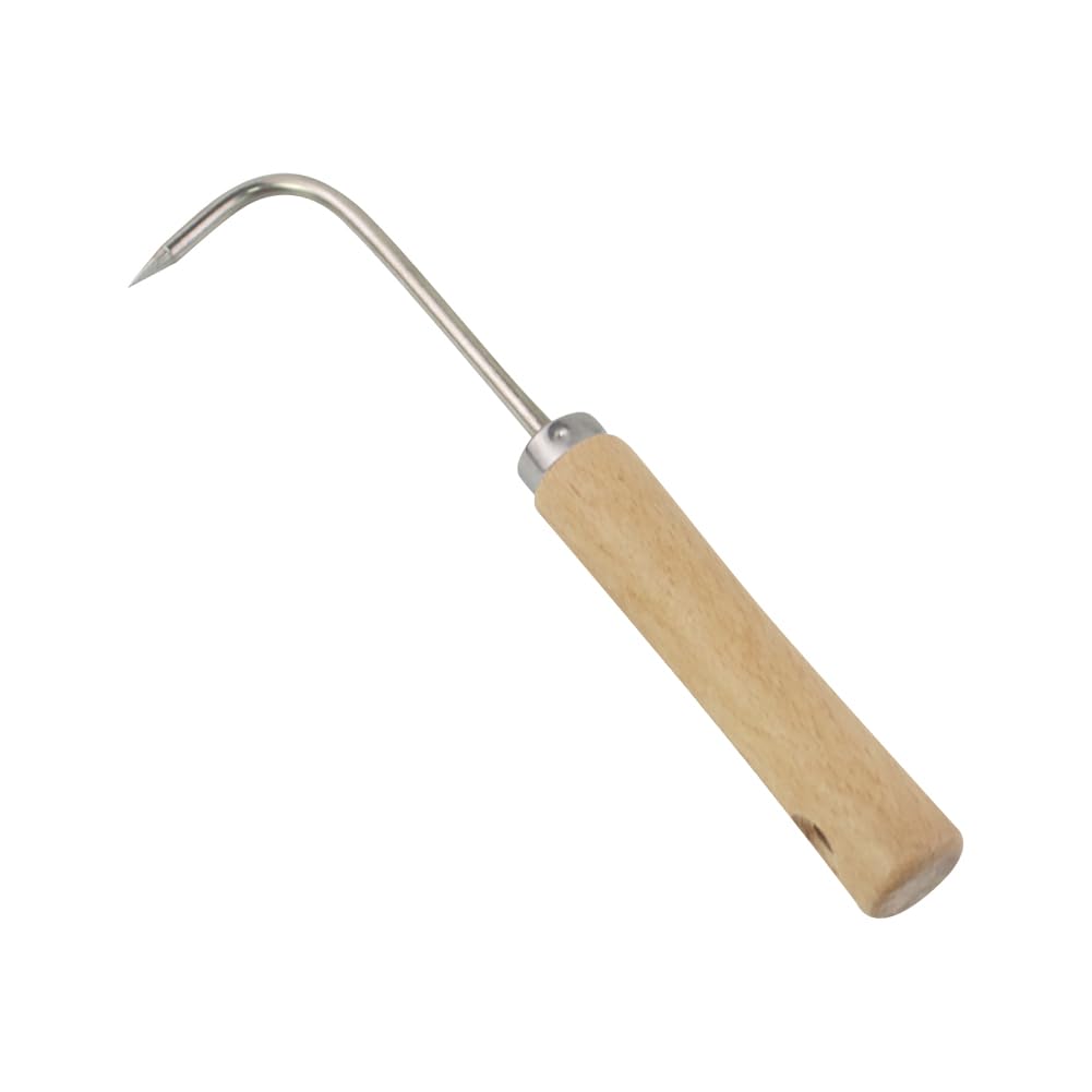FSSTUD Manual Crevice Weeding Tool Stainless Steel Garden Claw Hook Handheld Patio Crack Weeder Crevice Weed Remover Small Lawn Weed Puller Tool with Wood Handle