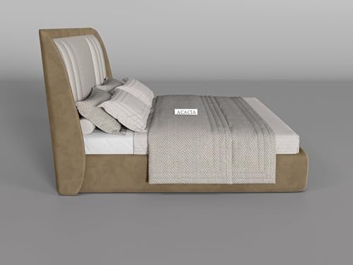 Image of Modern Upholstered Queen Size Bed with Box Storage for Bedroom | Wooden Double Bed with Storage | Platform Cot with Upholstery Premium Fabric | 6.5 x 5 Ft, Sheesham Wood (Brown Color)