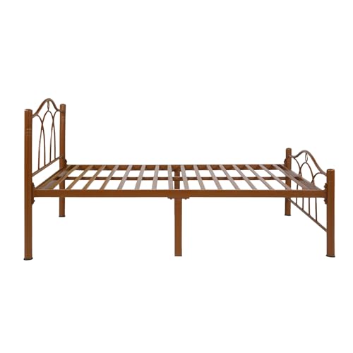 Image of Alto Metal Extra Single Size Bed Without Storage | Wrought Iron Single Bed with Headboard & Footboard| Sturdy Powder Coated Platform Cot for Bedroom (Alto Brown)