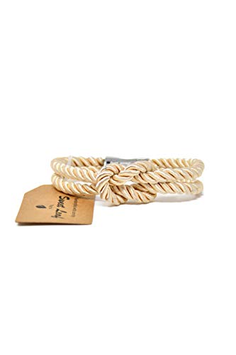 Bracelet Beige Naturel pour Homme - Fait Main - Coton de Qualité et Soie Véritable - Fermoir en Acier Inoxidable Poli Argent - Classique, Elégant et Moderne - (Idéal pour un bijoux cadeau) Cover