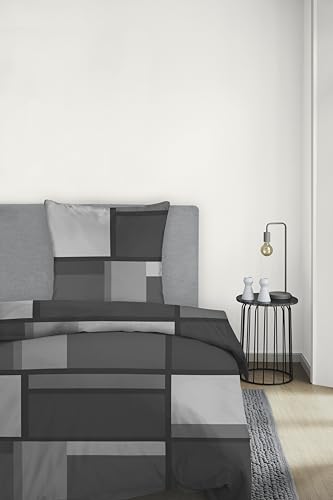 LOOKS BY WOLFGANG JOOP Bettwäsche 135x200 cm - 100% Baumwolle Reißverschluss weich & waschbar 2-teiliges Set Satinbettwäsche grau im grafischen Karo-Design