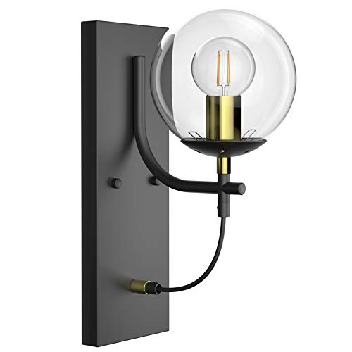 Aipsun Black Wall Sconces Mid Century Modern Bathroom Wall Sconces Lighting Industrial Wall Lighting Fixtures with Globe Glass (Exclude Bulb)