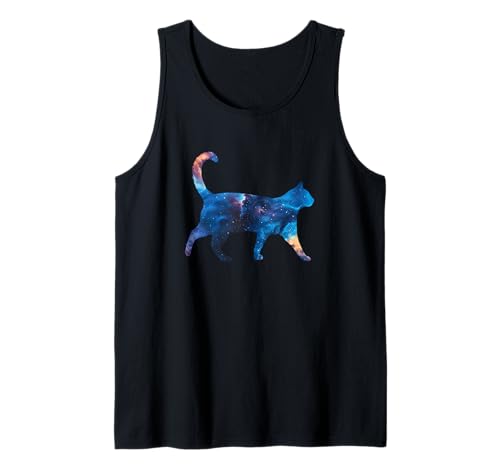 Aesthetic Silhouette Stars Space Galaxy Cat Tank Top