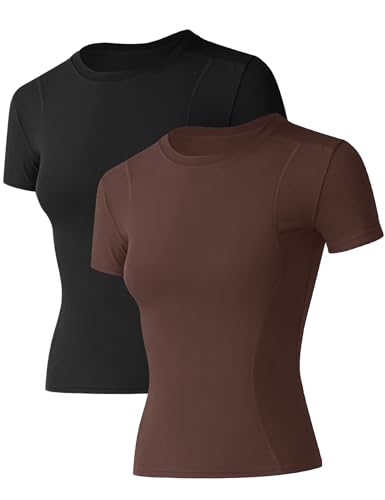 IECCP Workout Tops for Women Yoga T-Shirts Activewear Sports Crop Tops Lightweight Breathable Running Sports Top Crew Neck Short Sleeve Shirts 2 Pack M