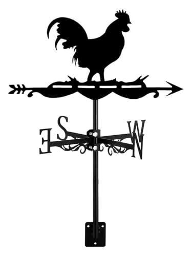 Girouette en métal en forme de coq avec support de toit faite à la main - Décoration de jardin pour extérieur - Coq (coq)