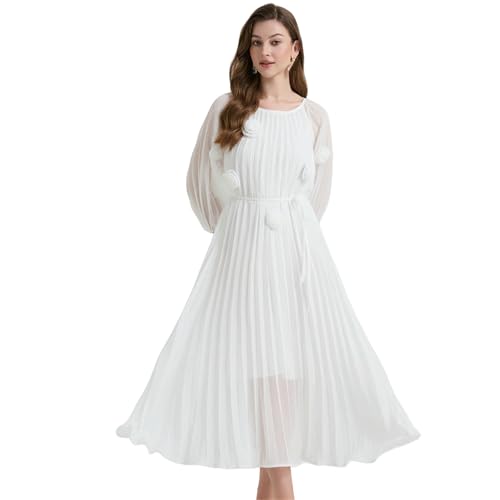 Robe évasée plissée fluide coupe ample col rond style bohème