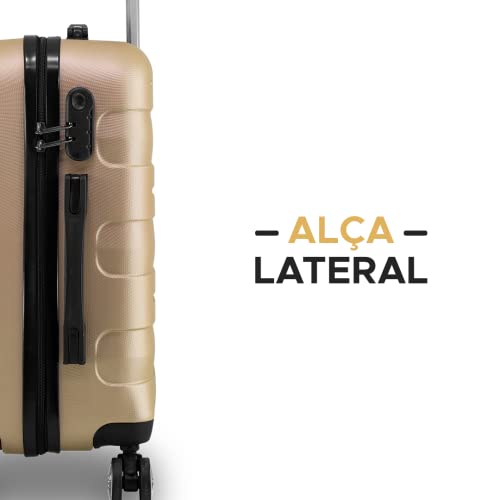 Kit Mala Bordo de Viagem 10kg com Frasqueira 3 Unidades (Dourado)