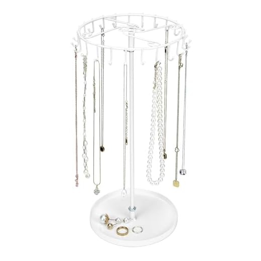 QWORK® Présentoir à Bijoux Rotatif avec 23 Crochets, Porte Bijoux pour Collier, Bracelets, Montre, Bagues et Boucles, Blanc