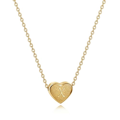 PORPI-JOJO 18k Gold Plated Necklace for Women Initial Letter X Necklace for Girls Stainless Steel Heart Pendant Jewelry Gifts for Girls