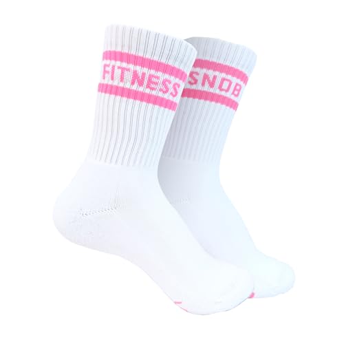 Premium White Striped Crew Socks for Women With Neon Stripes, Athletic Gym & Running Socks
