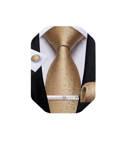 Image of DiBanGu Mens Tie Set Dark Gold Necktie and Pocket Square Cufflinks Tie Clip Set Classic Formal Ties for Wedding Party