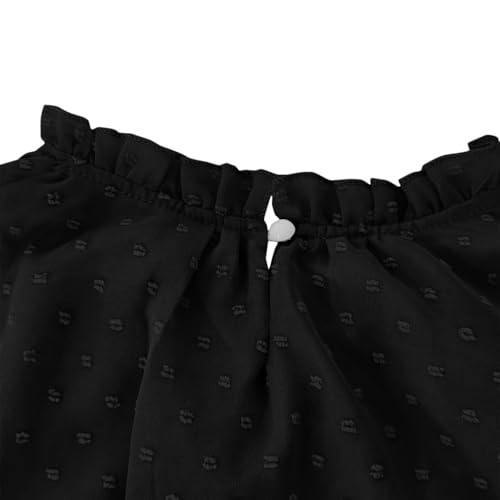 Girls Long Sleeve Chiffon Shirts Polka Dot Frill Neck Casual Loose Blouses Puff Pleated Formal Tee Comfortable Top3