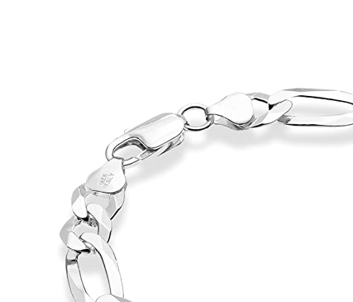 Miabella 925 Sterling Silver Italian Solid 9mm Diamond-Cut Figaro Link Chain Bracelet for Men, Made in Italy2