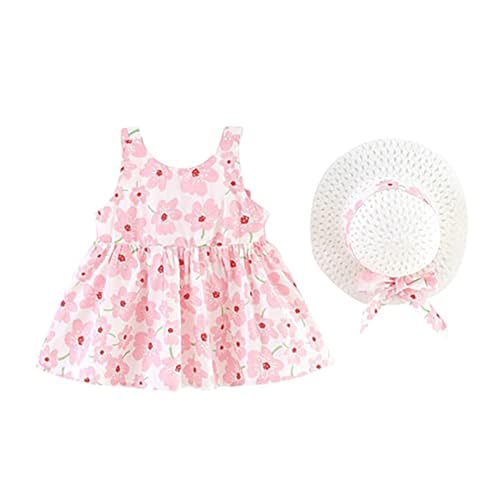 Image of Bold N Elegant Girls Cotton Sleeveless Floral Print Summer Frock Dress with Sun Hat for Preschool Girls