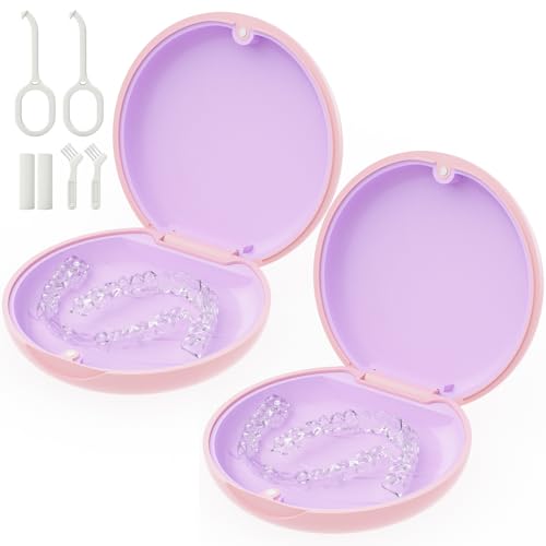 2 Pack Retainer Case Magnetic Aligner Case Compatible with Invisalign Portable Slim Orthodontic Storage Kit for Clear Aligners - Pink
