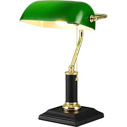 Abat-jour en verre vert sur lampe de bureau authentique