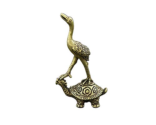 DMtse Chinese Gold Feng Shui Brass Crane Bird Tread On Dragon Turtle Decor Statue Figurines Sculpture Collectibles for Luck & Success
