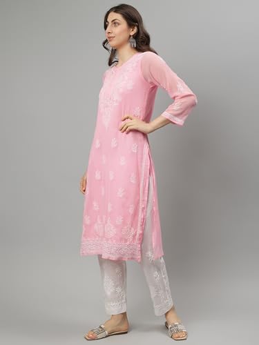 Image of Seva Chikan Hand Embroidered Lucknowi Chikankari Georgette Kurta with Inner Slip SCL4711