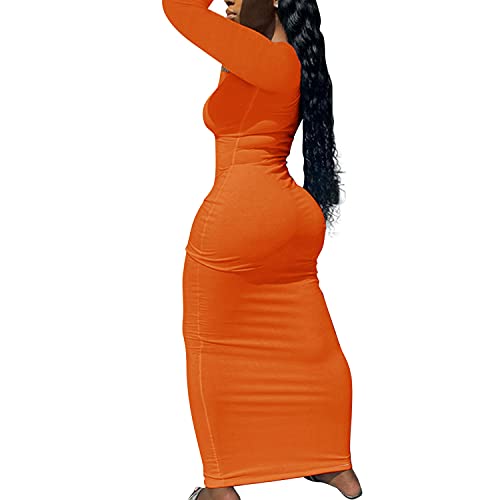 Image of Women Bodycon Maxi Tank Dress, Sexy Deep U Neck Ribbed Solid Color Party Wrap Long Dresses