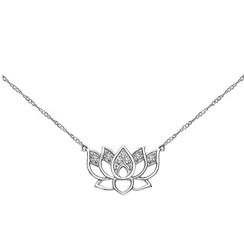 Keepsake Diamond Lotus Flower Necklace In 925 Sterling Silver, 1/10Ct (I-J Color, I3 Clarity), 17 Inch #TOP16