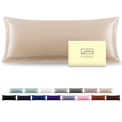 Silk Body Pillowcase Mulberry Silk Pillow Cases with Zipper Soft Breathable Smooth Cooling 20x54 inches Pillowcase for Sleep (Champagne,20"X 54",1Pcs)