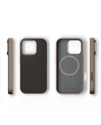 Image of DailyObjects Leatherite Case for iPhone 16 Pro Compatible with Mag-Safe Wireless Charging | Black-Beige Hybrid Magnetic Back Cover