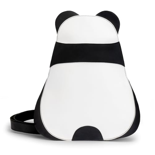 Hide & Play, Panda-Shaped Shoulder Bag, Crossbody Bag, Messenger Bag, Travel Bag for Men and Women, Full Grain Leather, Handmade, Charcoal Black