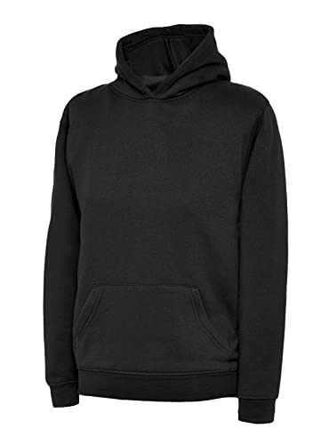 MA ONLINE Sudadera de manga larga para niños, con bolsillos, con capucha, cuello liso, Negro, 7-8 Years